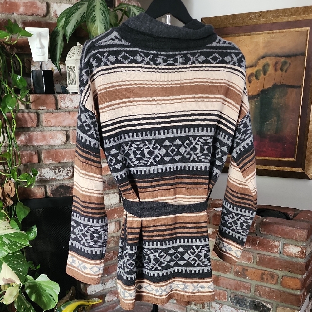 Stetson Southwestern Shawl Collar Cardigan Belted Fair Isle Boho Western Women’s - Picture 5 of 13